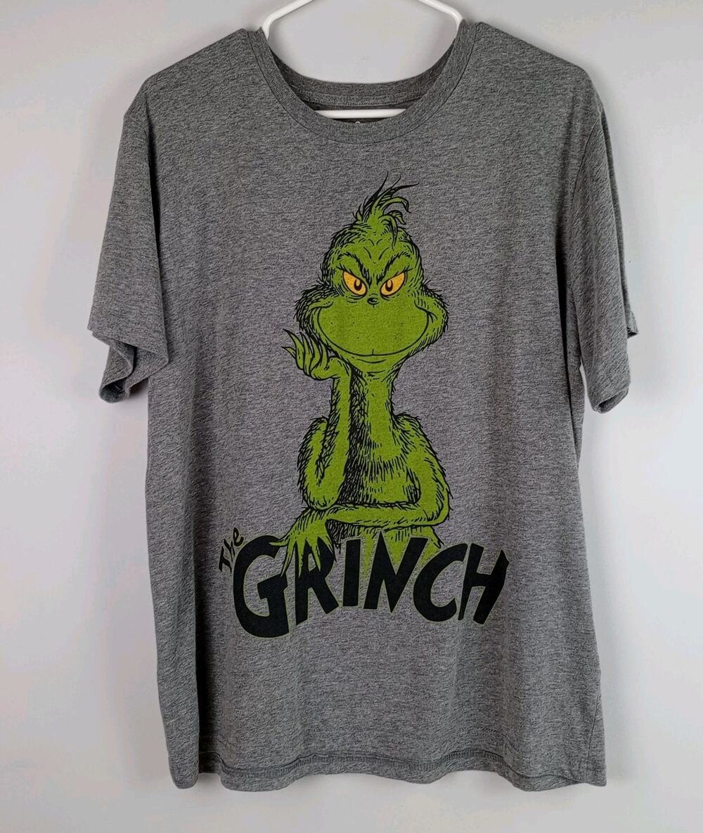 Dr. Suess Mens M Gray How The Grinch Stole Christmas Short Sleeve Graphic Tshirt